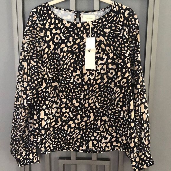 NWT MELLODAY Animal print, long sleeve blouse, black beige size M - Picture 1 of 5
